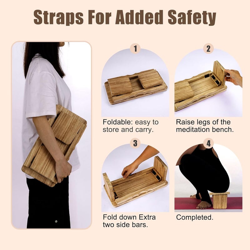 Elfzone Meditation Bench - Yoga Bench,Wooden Zen Meditation Stool Kneeling Bench for Mindfulness Practice Tea Ceremony and Relaxation Ergonomic Design for Comfort and Support Household，Dark Wood - Image 3